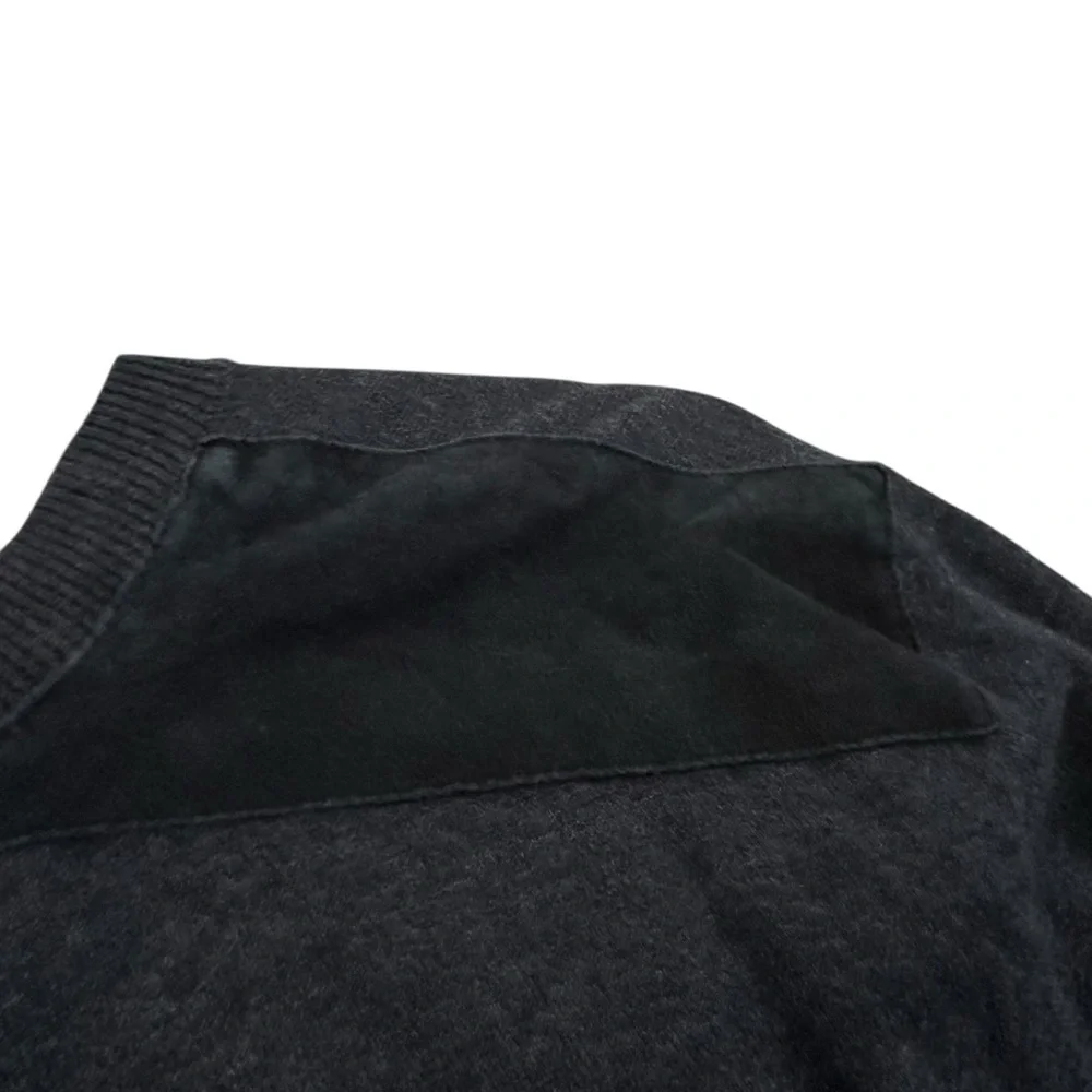 AllSaints Falster Mens Crew Wool Blend Sweater XXL Dark Gray Leather Details